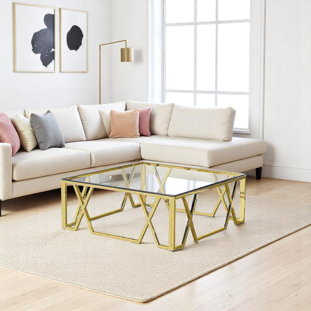 Talia Tempered Glass Coffee Table With Sleek Gold Finish