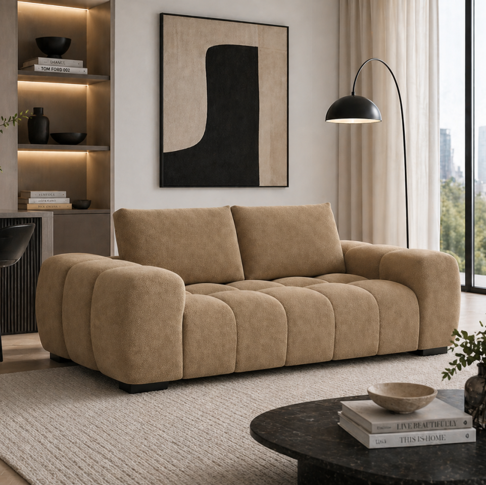 Zara Taupe 3-Seater Sofa In Fabric Upholstery - Close-Up Detail