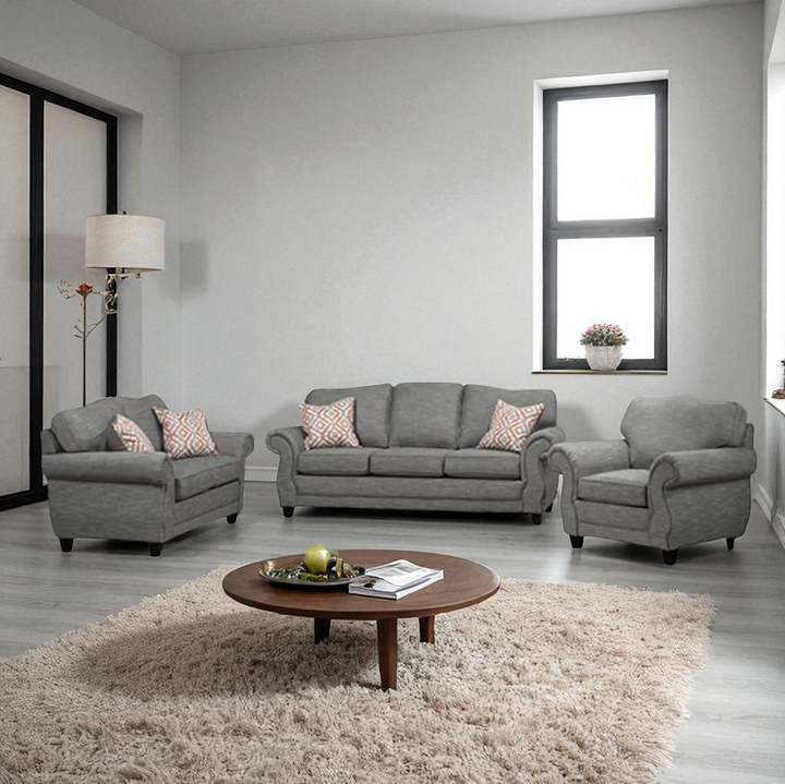 Maple 3-Piece Transitional Sofa Set In Fabric Upholstery - Grey