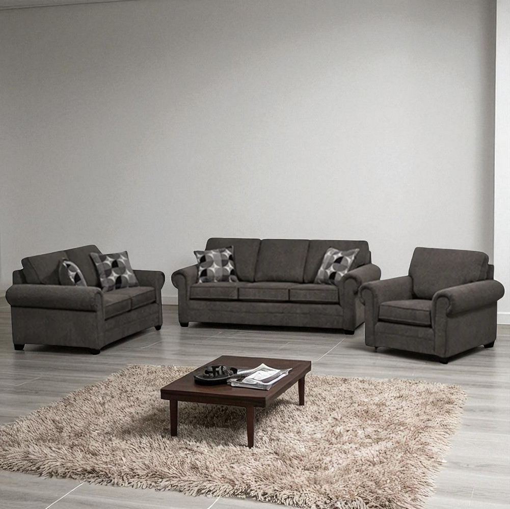 Solstice 3-Piece Transitional Sofa Set In Fabric Upholstery - Dark Grey