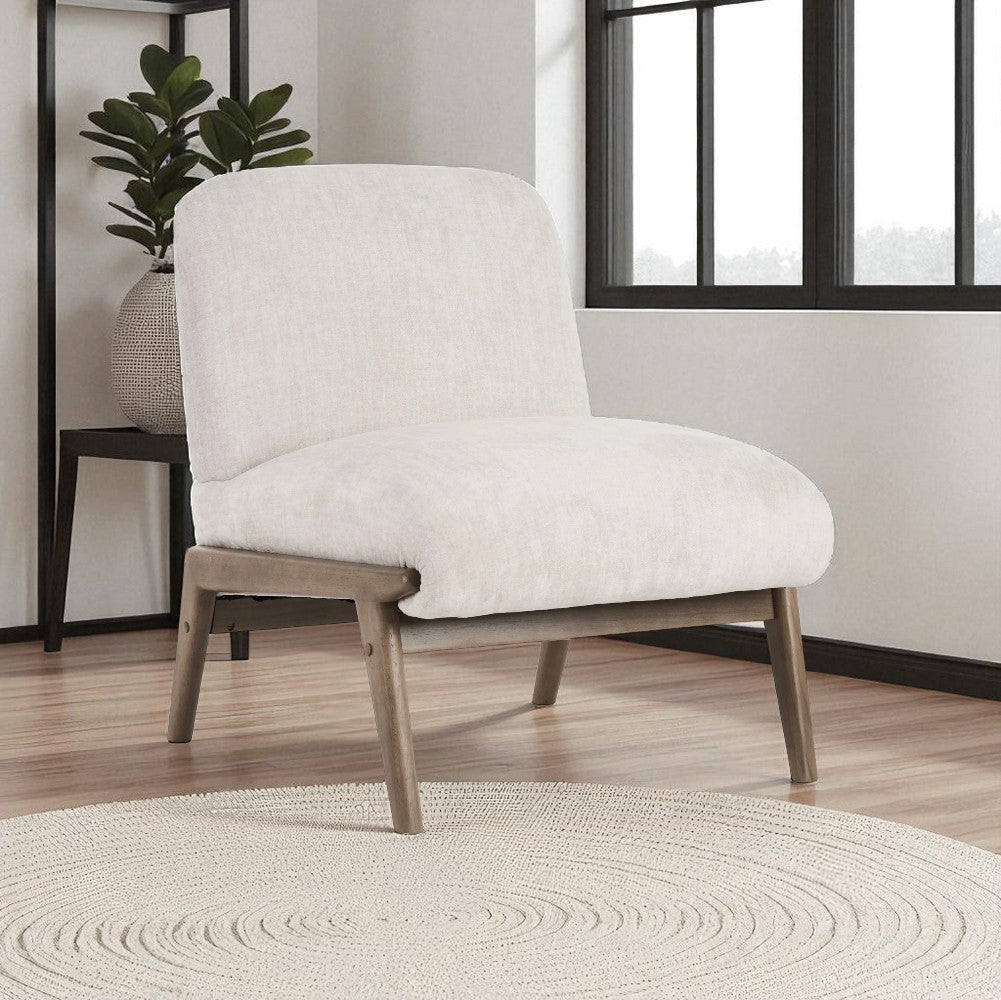 Mira Vintage Style Oversized Accent Chair in Fabric Upholstery - Beige/ Walnut