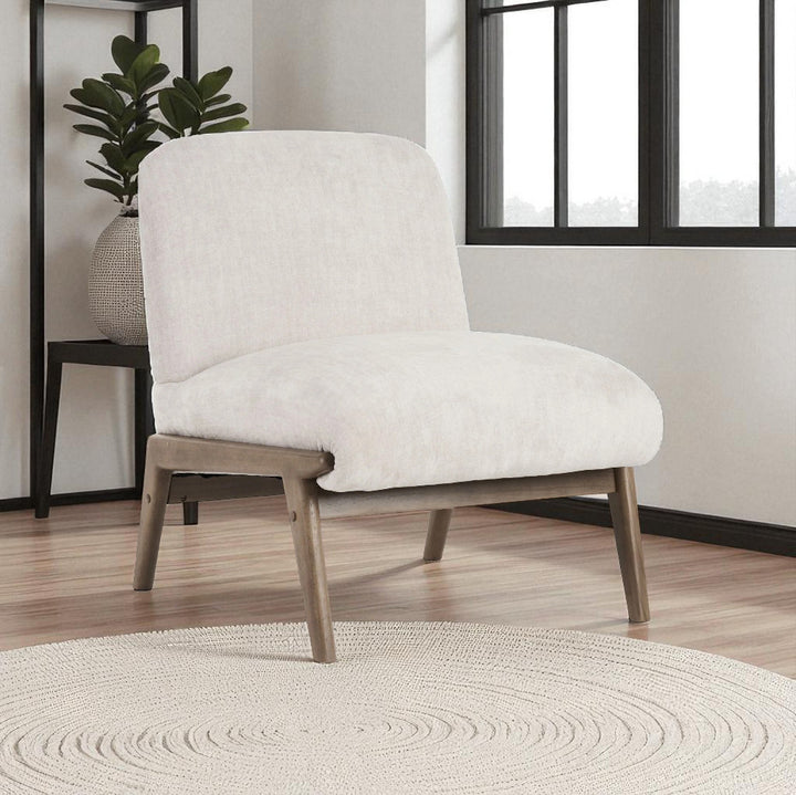 Mira Vintage Style Oversized Accent Chair in Fabric Upholstery - Beige/ Walnut
