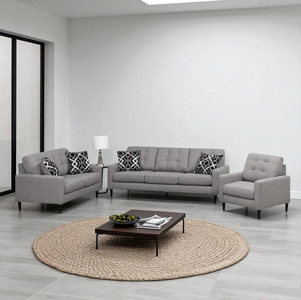 Rowan 3-Piece Sofa Set In Fabric Upholstery - Gravel