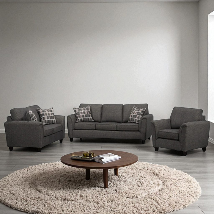 Langley 3-Piece Sofa Set In Fabric Upholstery - Charcoal
