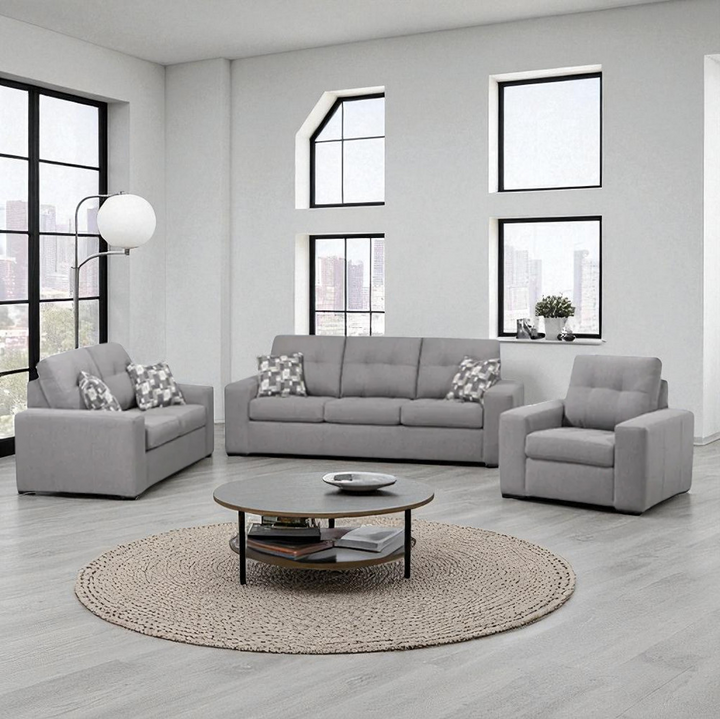 Belle 3-Piece Sofa Set In Fabric Upholstery - Silver Grey