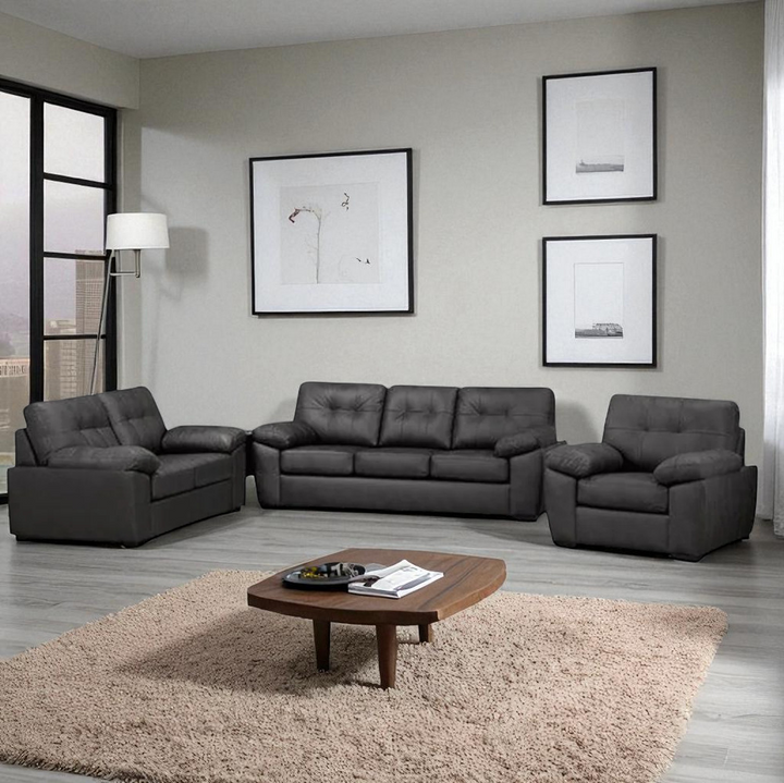 Diora 3-Piece Sofa Set In Fabric Upholstery - Charcoal