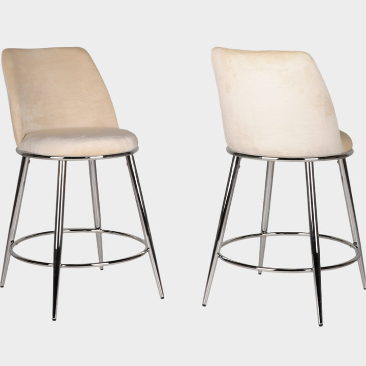 Nova Beige Counter Stool – Set of 2 | Modern Design with Chrome Legs & Footrest