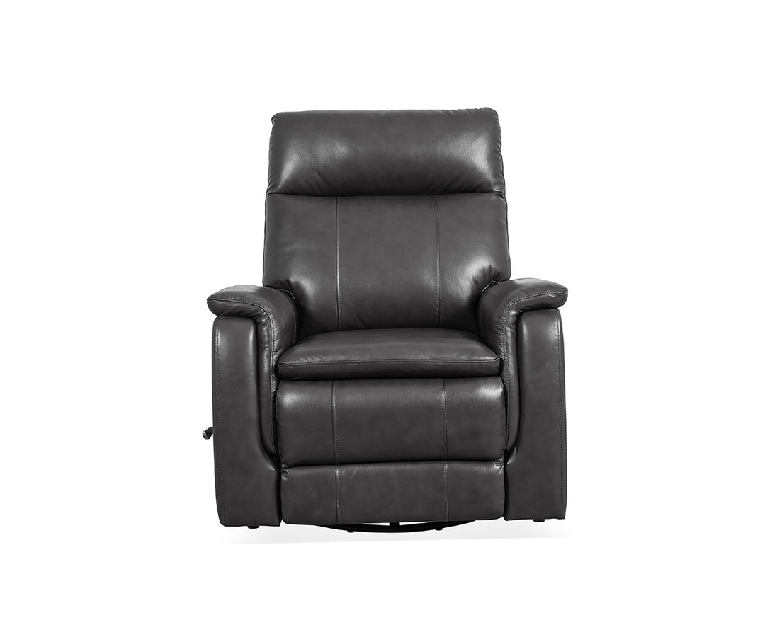 Damon Manual Recliner Chair in Leather Upholstery - Graphite | Genuine Leather, Swivel Base & Gentle Gliding Motion