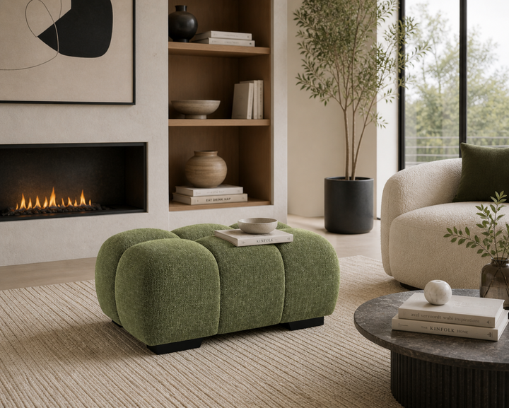 Wise Fabric Upholstered Green Bubble Accent Ottoman
