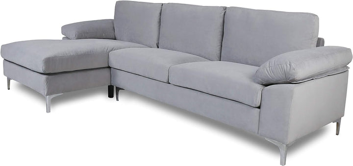 Fabric Sectional Sofa with Lounger Chaise - Overstuffed, Comfortable, and Stylish