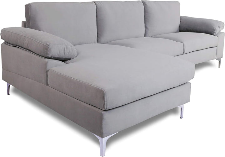 Fabric Sectional Sofa with Lounger Chaise - Overstuffed, Comfortable, and Stylish