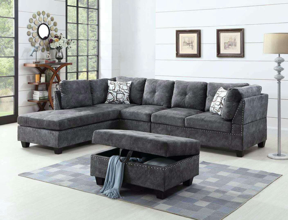 Luxurious 4-Piece Sectional Set in Grey Velvet | Elegant and Comfortable Sectional Sets for Stylish Living Spaces