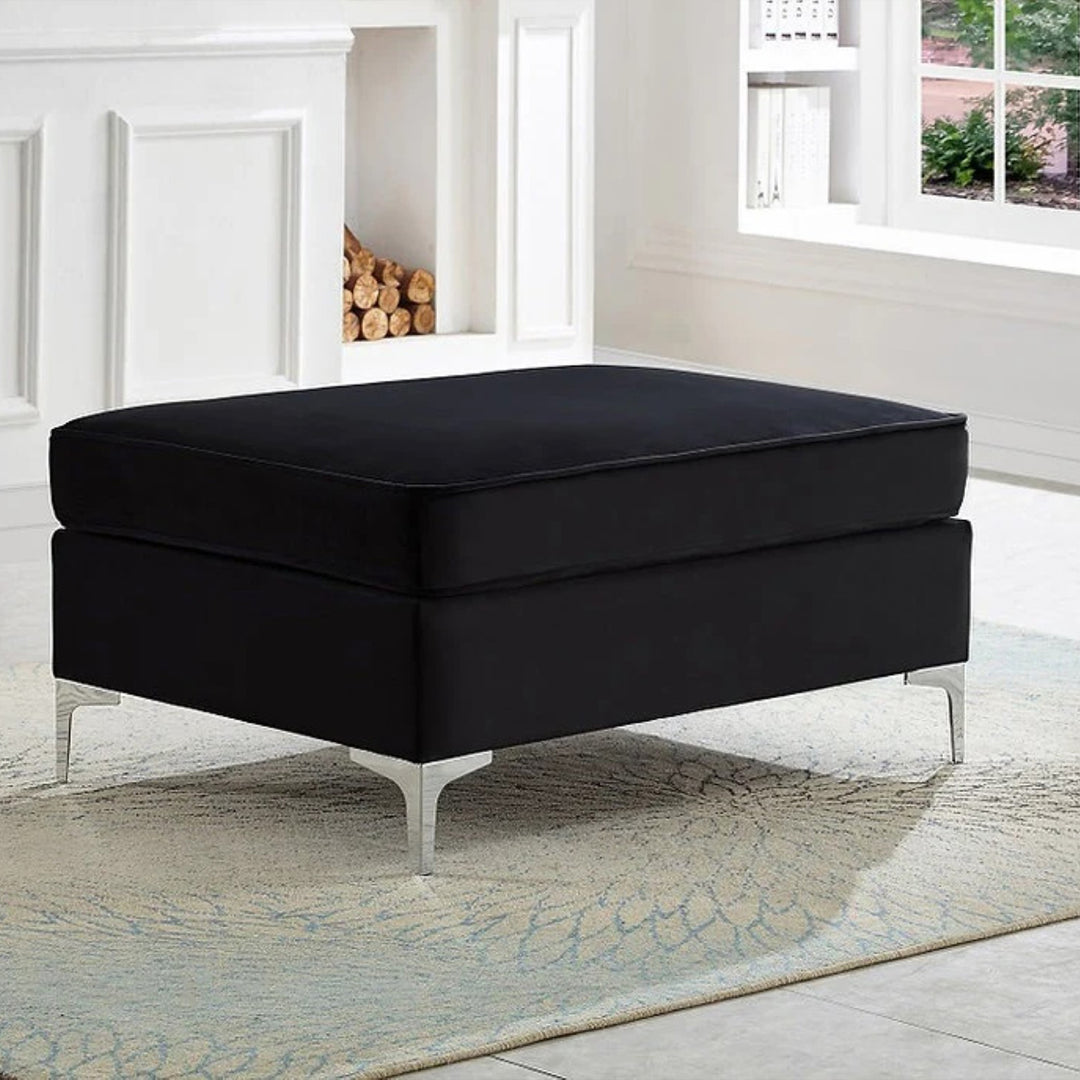 Brett 3-Piece Sofa Set With Storage Ottoman & Velvet Upholstery - Midnight Black