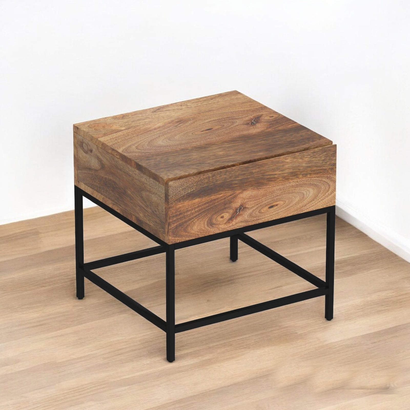 Hazel Accent Table With Storage Drawer - Natural Burnt/ Black - Close-Up Detail