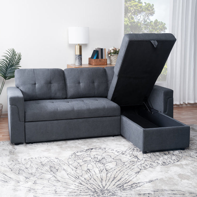 Meadow Reversible Sectional Sofa Bed In Fabric Upholstery - Grey - Close-Up Detail