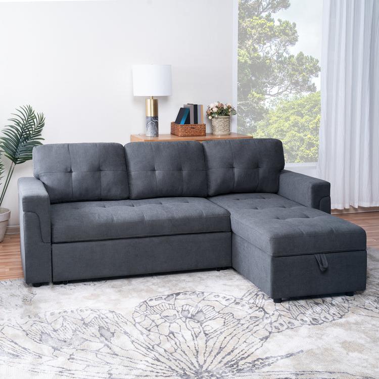 Meadow Reversible Sectional Sofa Bed In Fabric Upholstery - Grey