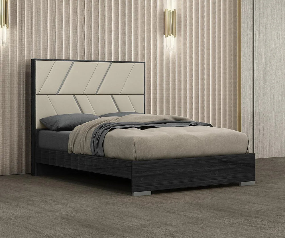 Grey 2 Tone Solid Wood High Gloss Beds