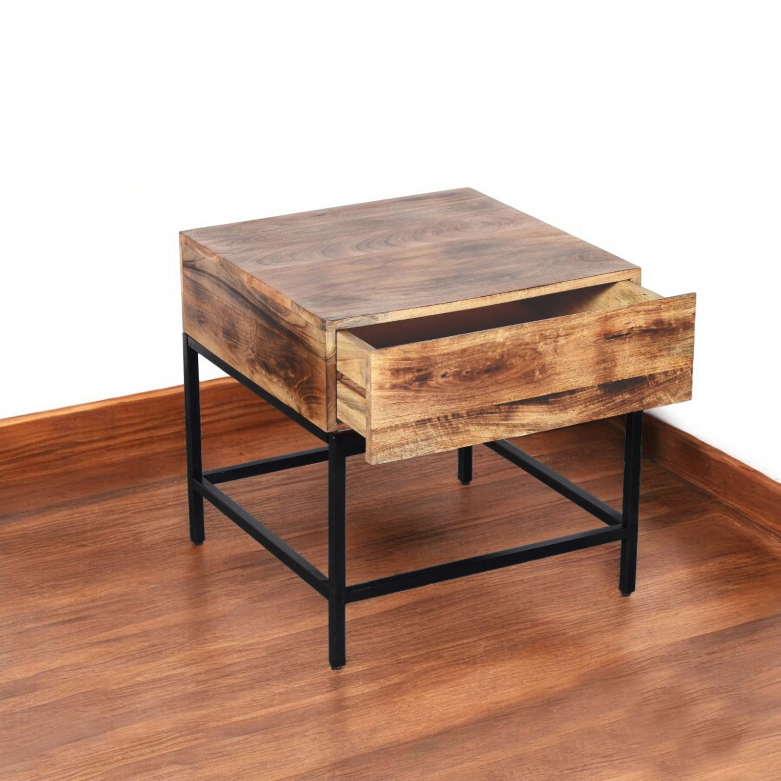 Hazel Accent Table With Storage Drawer - Natural Burnt/ Black - Room Setting