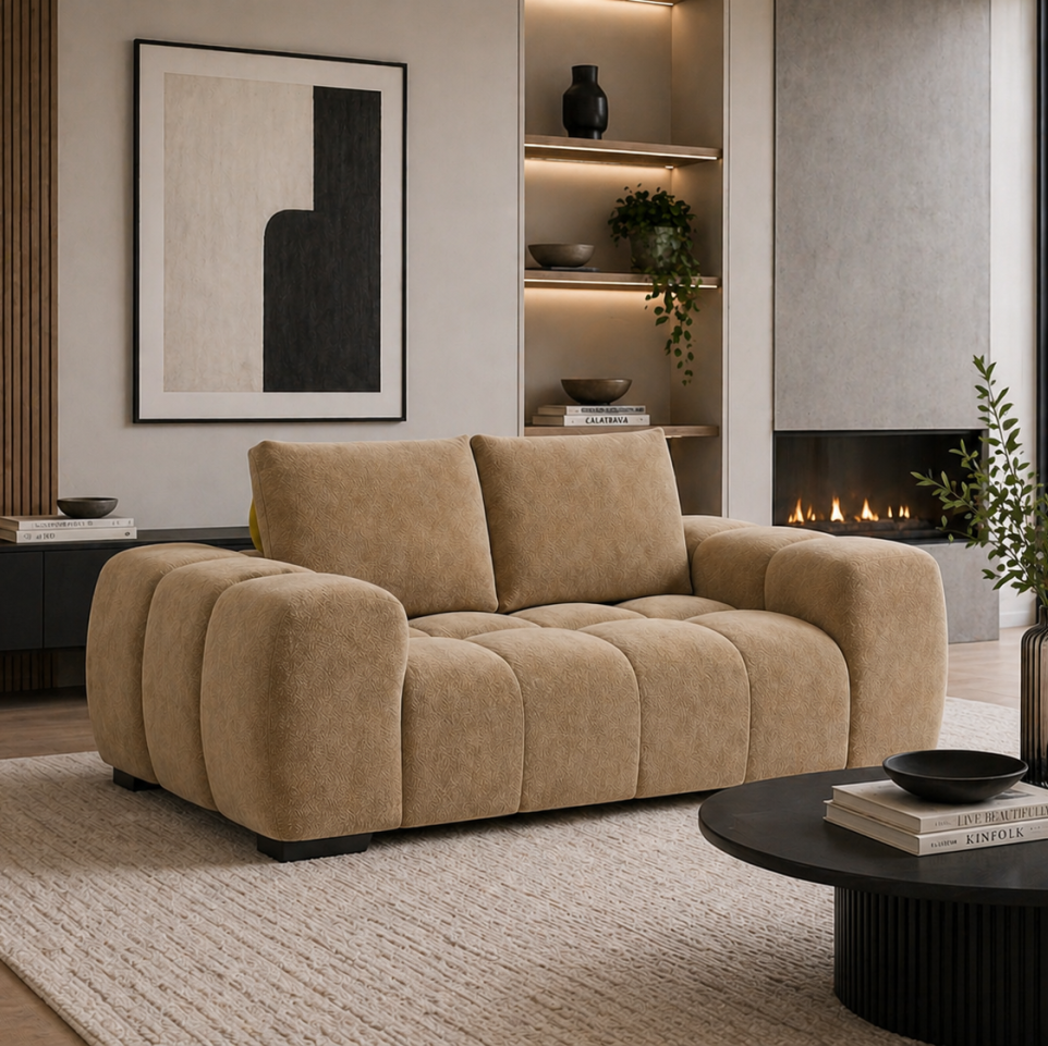 Zara Taupe 2-Seater Loveseat In Fabric Upholstery