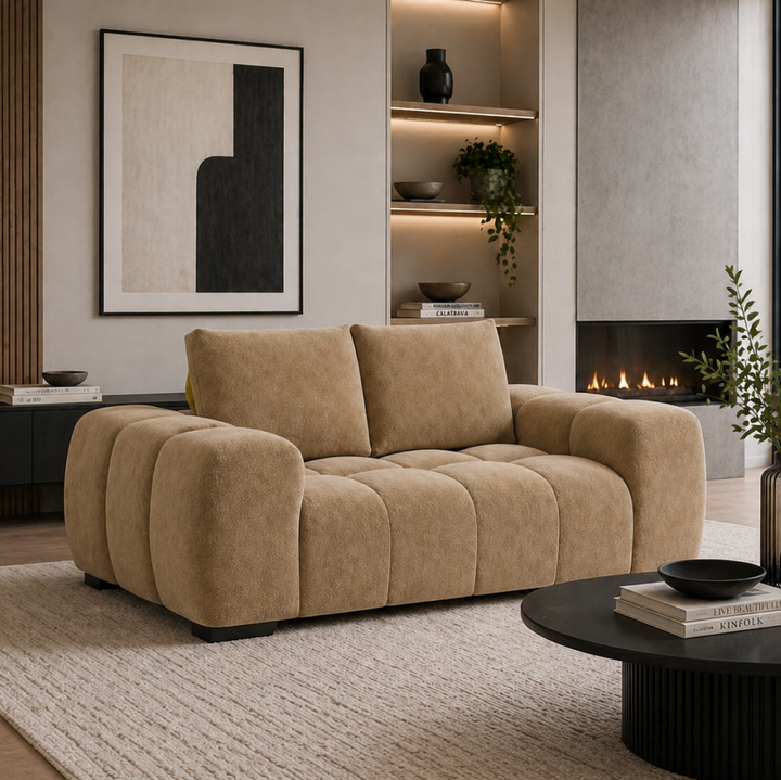 Zara Taupe 2-Seater Loveseat In Fabric Upholstery