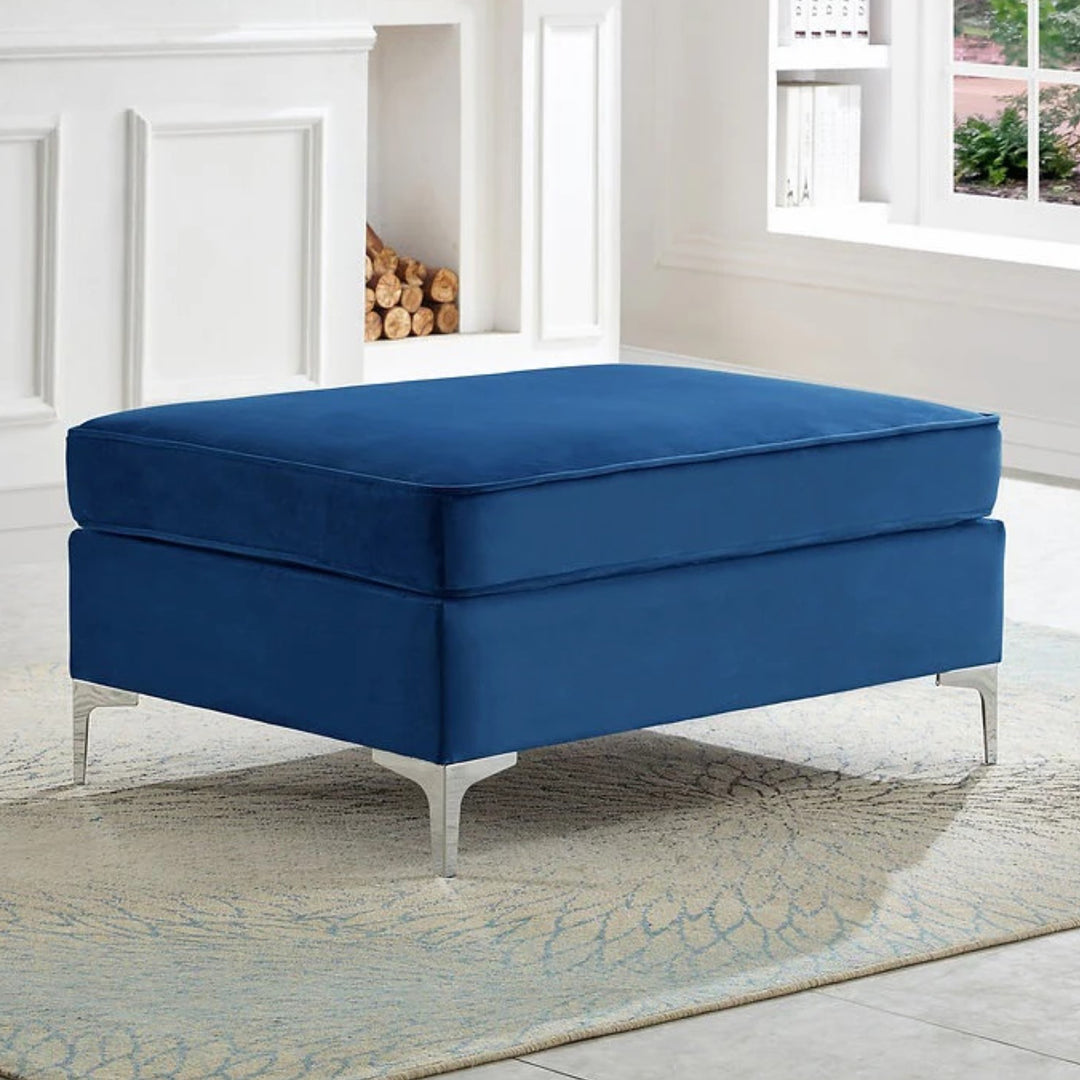 Brett 3-Piece Sofa Set With Storage Ottoman & Velvet Upholstery - Enticing Blue