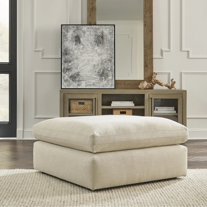 1000608 Elyza Oversized Accent Ottoman In Fabric Upholstery - Linen | Benchcraft By Ashley