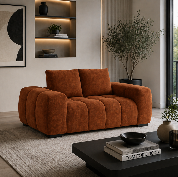 Zara Rust 2-Seater Loveseat In Fabric Upholstery