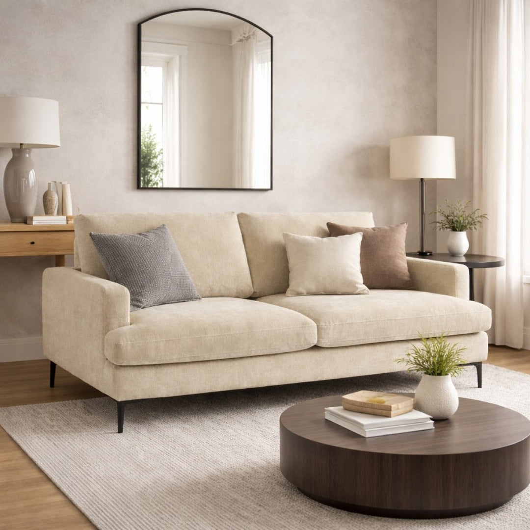 Wenda 3-Seater Fabric Upholstered Stationary Couch - Beige