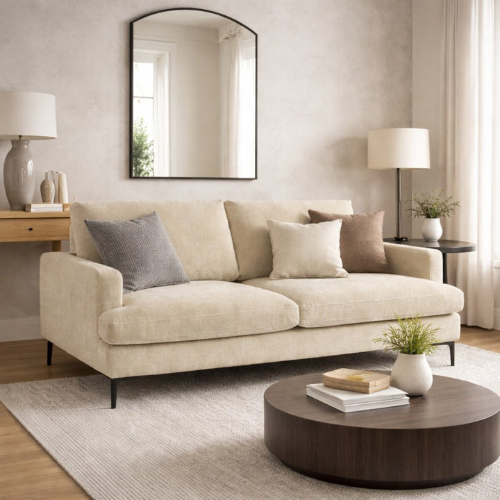 Wenda 3-Seater Fabric Upholstered Stationary Couch - Beige