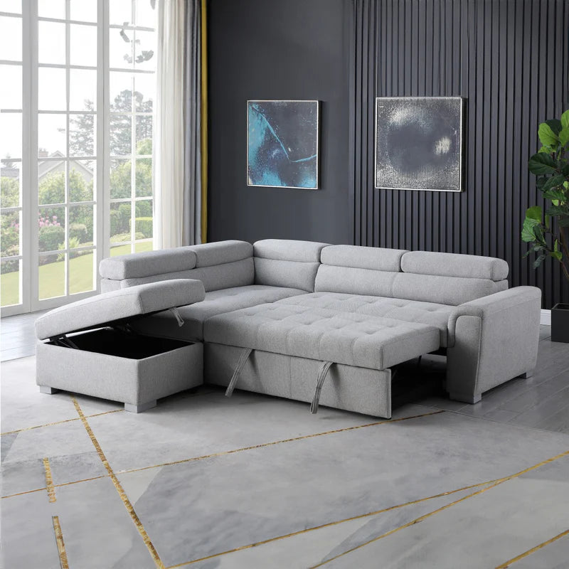 Logan Fabric Upholstered Sectional Sofa Bed - Grey - Close-Up Detail