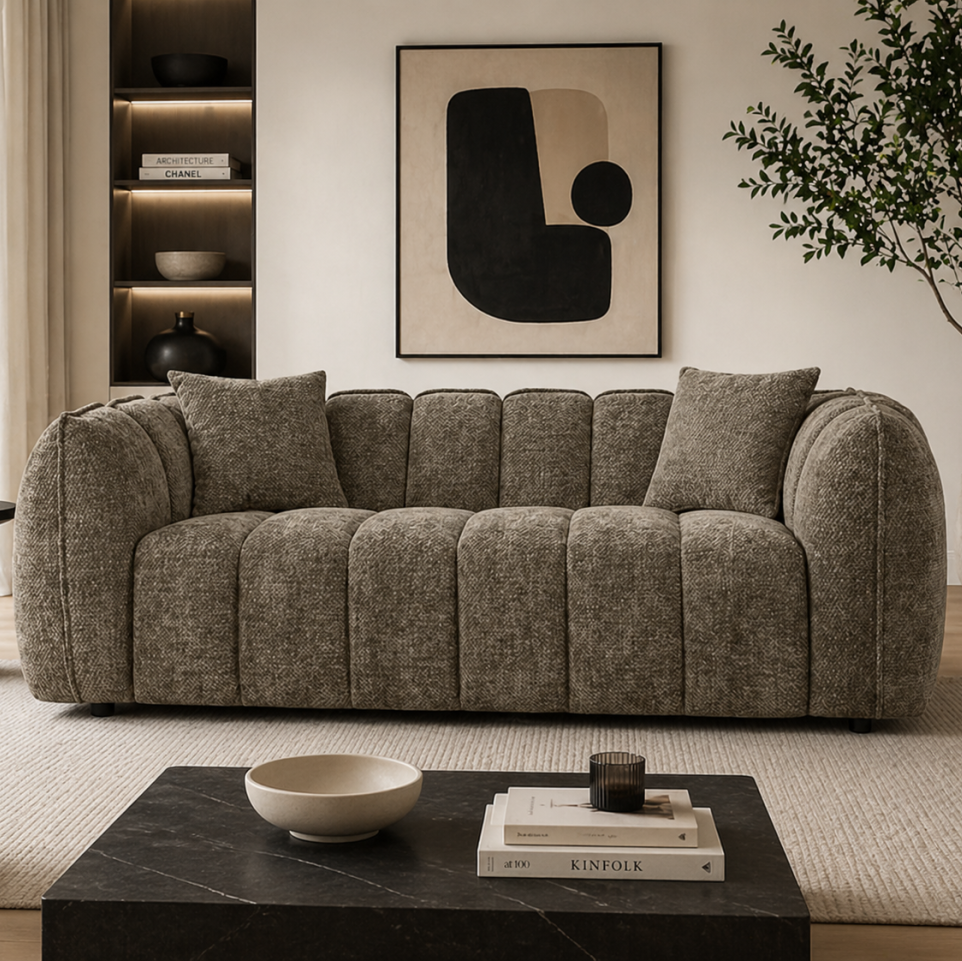 Bulma Taupe 3-Seater Sofa In Fabric Upholstery