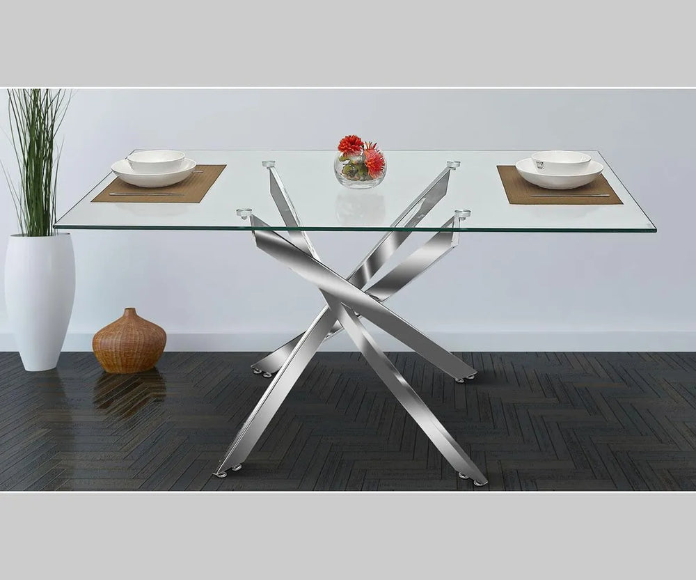 Riverside Harmony Glass 60" Glass Dining Table | Solid Stainless Steel Elegance with Clear Tempered Glass Top