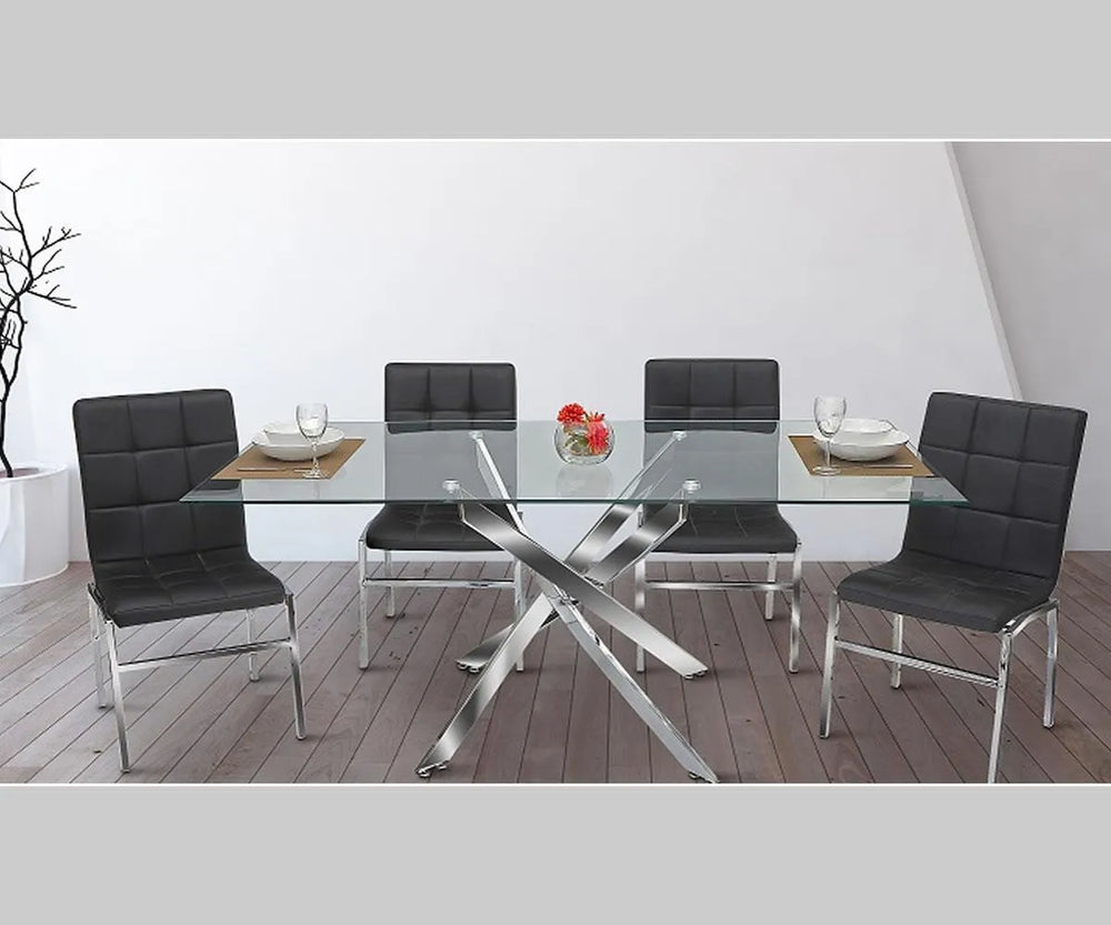 Genesis Glass Top Dining Table: Sleek Design with Solid Stainless Steel Frame and 72" Clear Tempered Glass Top