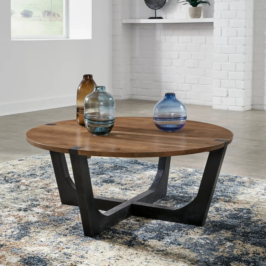 T726-8 Hanneforth Wooden Coffee Table - Brown/ Black | Signature Design By Ashley