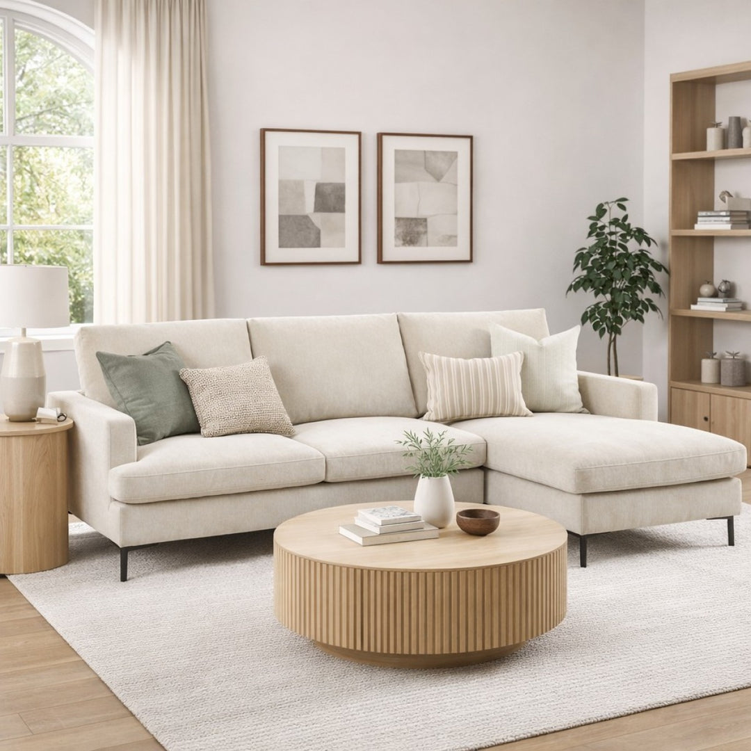 Jenson Fabric Upholstered Sectional Sofa With RHF Chaise Lounge - Beige