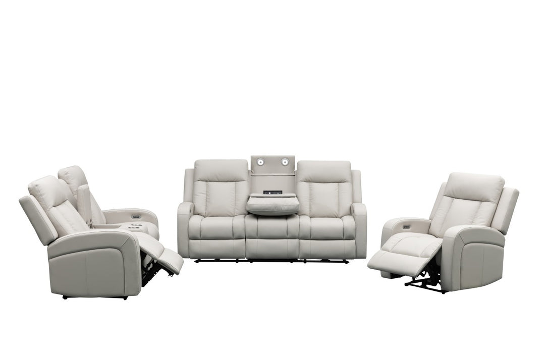 Sudex 3-Piece Beige Power Recliner Set in Top Grain Leather