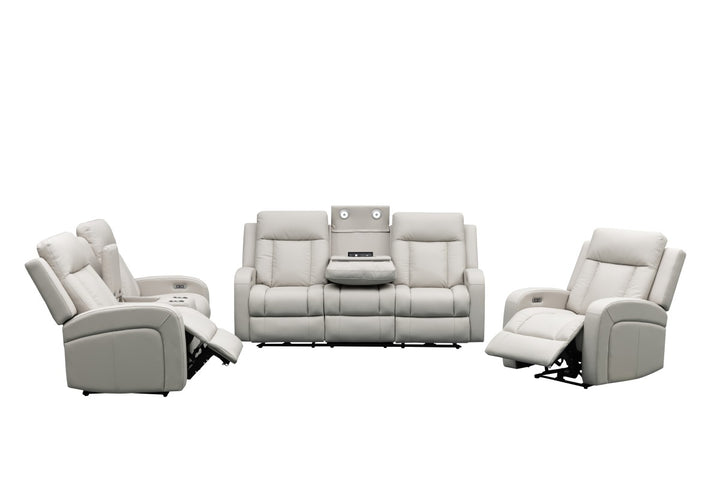 Sudex 3-Piece Beige Power Recliner Set in Top Grain Leather