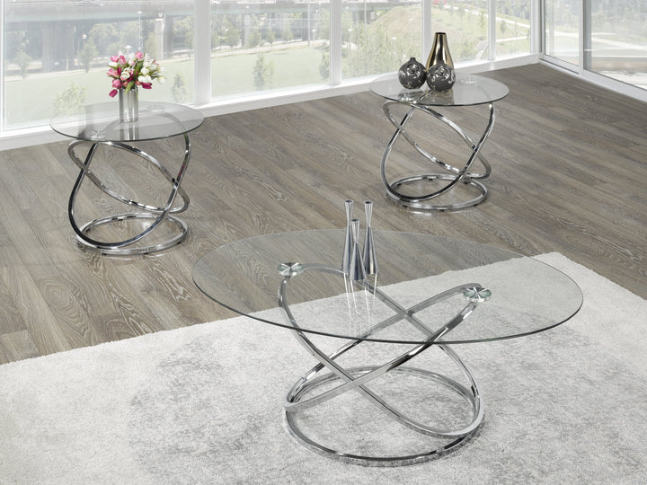 Contemporary 3-Piece Silver Coffee Table Set with Tempered Glass Tops