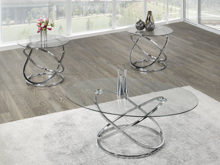Taryn 3-Piece Coffee Table Set In Chrome Finish