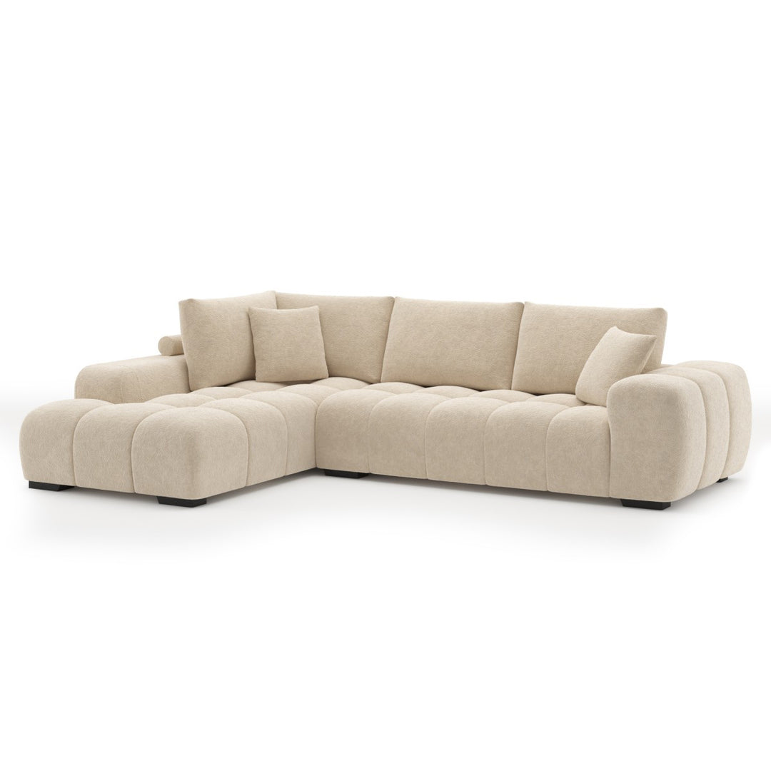 Simon Beige L-Shaped Sectional Sofa In Fabric Upholstery | Available In RHF/ LHF Configuration
