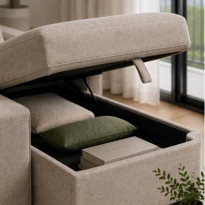 Menisia Taupe Fabric Sectional Sofa Bed with Reversible Storage Chaise - Additional View