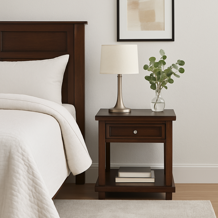 Liso Solid Wooden Espresso Nightstand With Storage Drawer