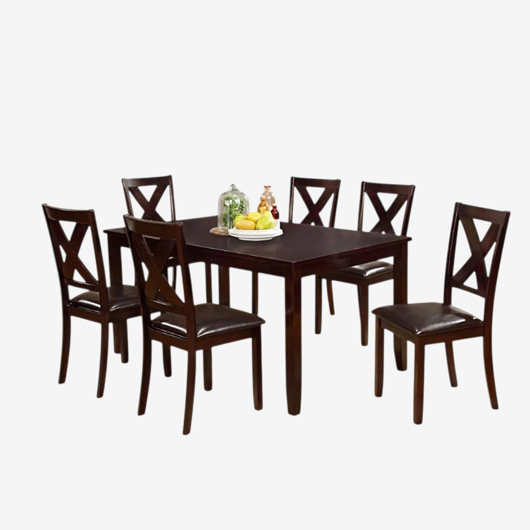 Chisley Wooden Dining Table Set For 6 With PU Upholstered Chairs - Espresso