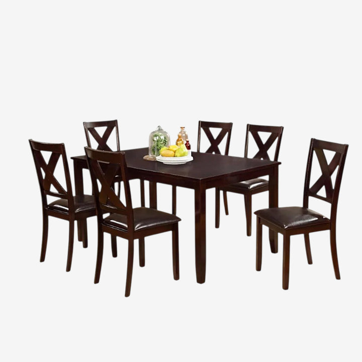 Chisley Wooden Dining Table Set For 6 With PU Upholstered Chairs - Espresso