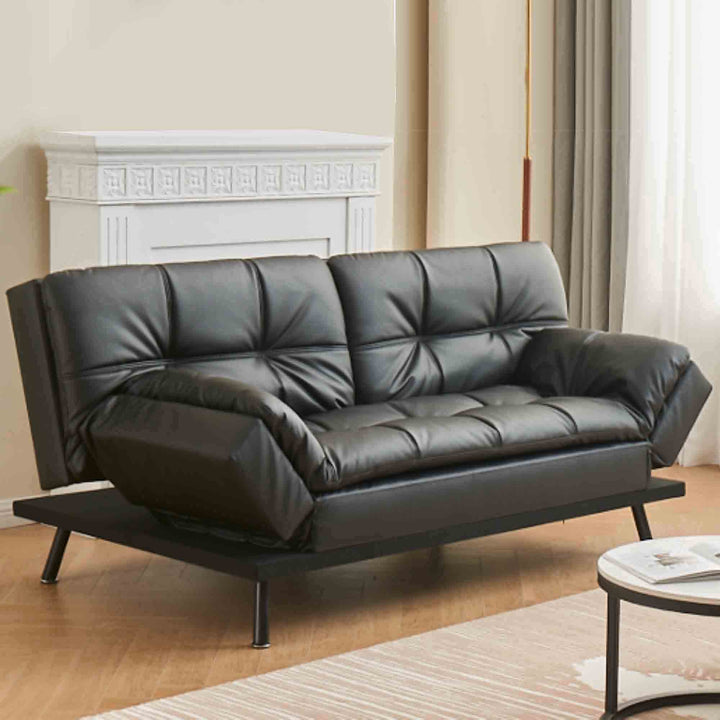 Orion Relaxing Sofa Bed In PU Leather Upholstery - Flourish Black