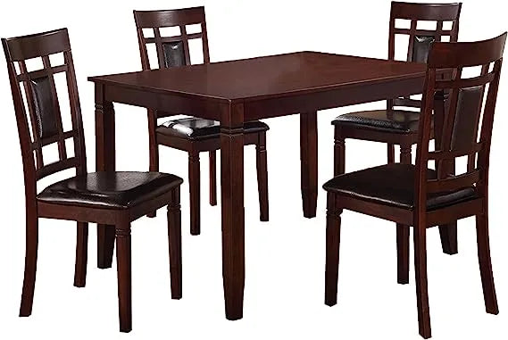 5 Pc Dining Table Set for 4 Espresso Brown | Kitchen Table and Chairs Set for 4 | Rustic Style Dining Table Set for 4 | Table De Cuisine Set Chaise Salle à Manger Espresso Brown Dining Table