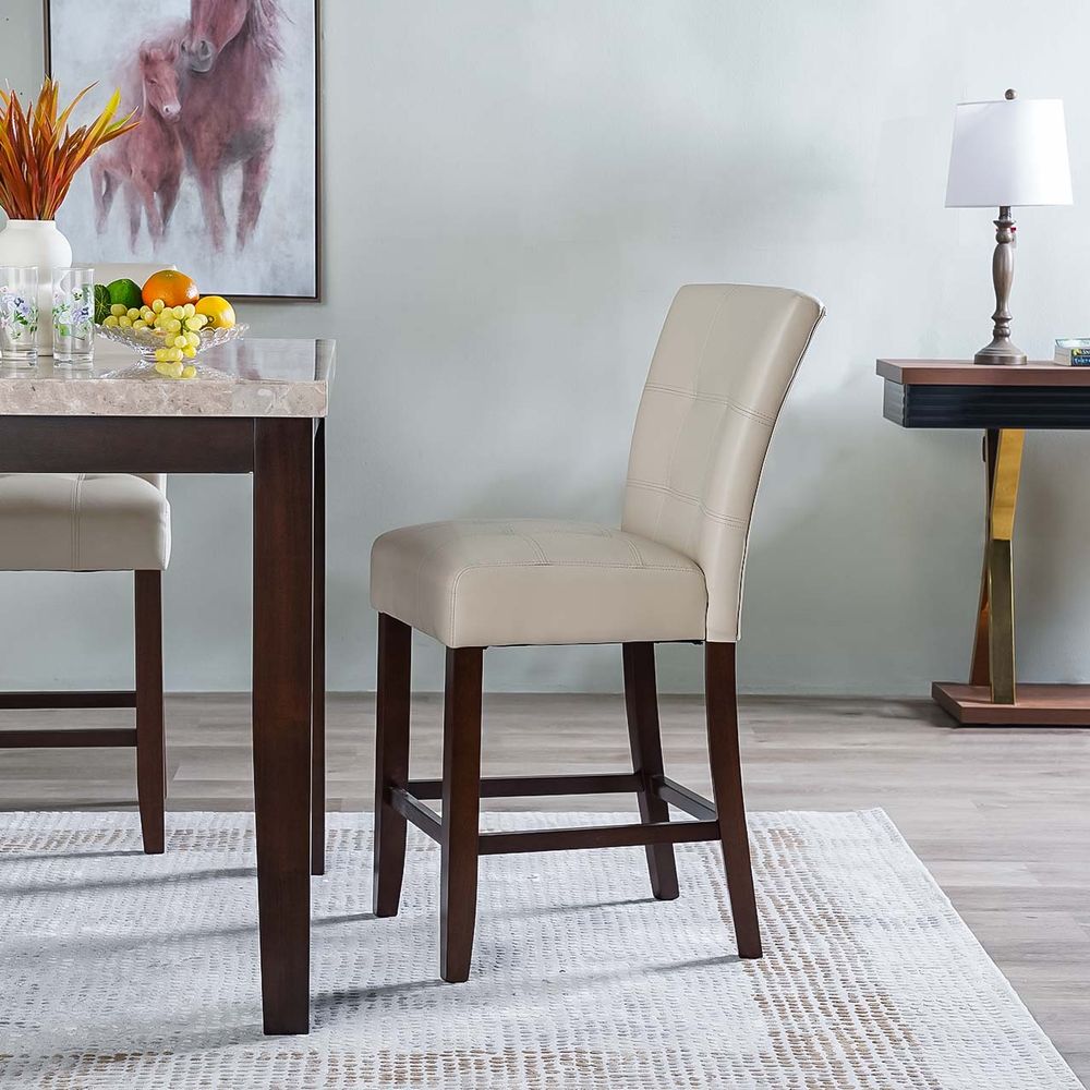 Calen Counter-Height Dining Table Set For 6 With PU Upholstered Chairs - White/ Black