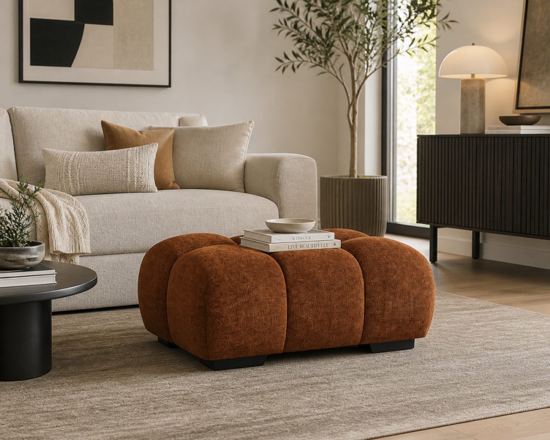 Wise Fabric Upholstered Rust Bubble Accent Ottoman