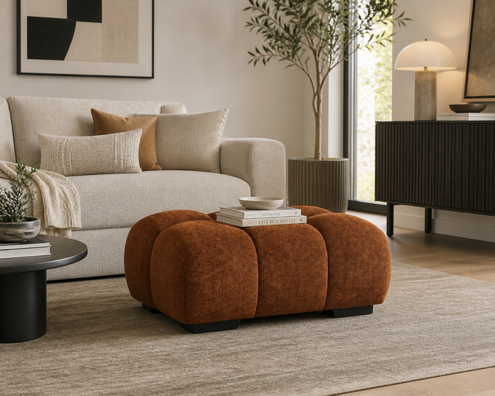 Wise Fabric Upholstered Rust Bubble Accent Ottoman
