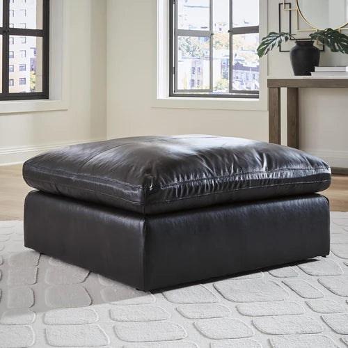 3090208 Emilia Oversized Accent Ottoman In Leather Upholstery - Black | Signature Design By Ashley